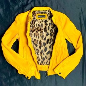 Dolce & Gabbana Leather Crop Zip Jacket coat Butterscotch Yellow 38 EU 2 US